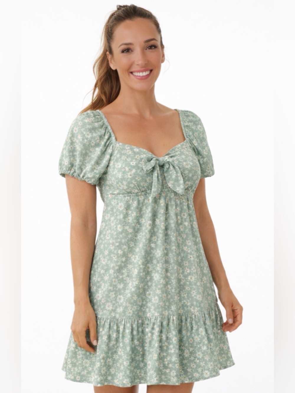 Speechless Green Floral Puff Sleeve Dress